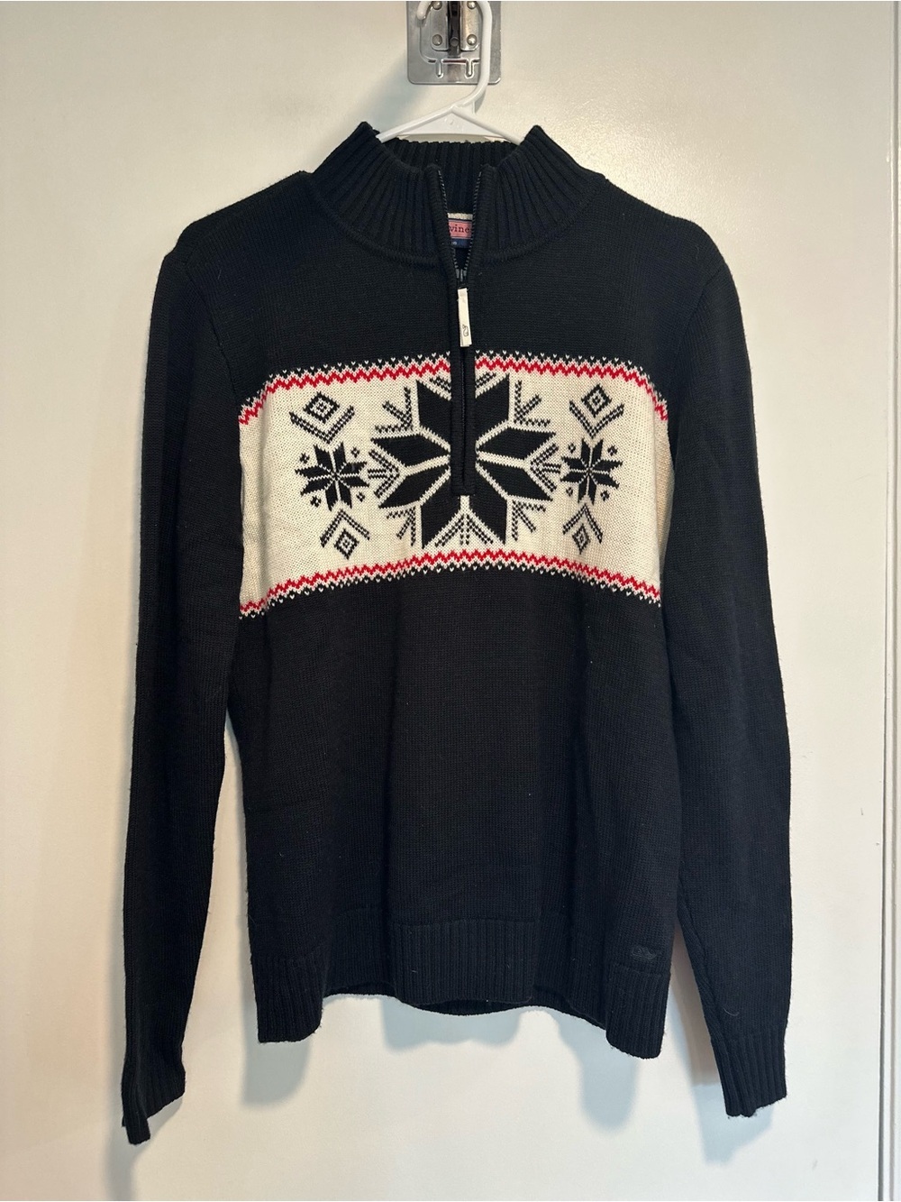 EUC Vineyard Vines Y2K 1/4 zip Sz:L Holiday Winter Wool sweater snowflake design